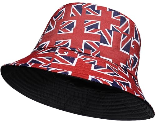 COSHAL® Unisex hinkhatt vikbar bomull sött tryck sol strand keps fiskarhatt semester vandring sommar hink hatt unisex mode män kvinnor tonåringar vandring utomhus hink hatt, England liten flagga, en