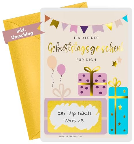 Geburtstagskarte zum freirubbeln - Gutschein Karte zum Geburtstag - Geburtstagsgeschenk für Frauen & Männer - Rubbel Glückwunschkarte mit Rubbelaufkleber zum selber ausfüllen - Gutscheinkarte
