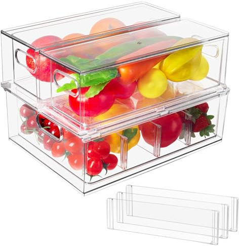 Abiudeng Fridge Drawer Kitchen Storage Organisation Cupboard Organiser with Pullout Drawer Stackable Fridge Organizer Set BPA free Clear Storage for Freezer-3 Pcs(S*2+L*1)