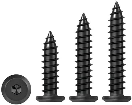 Qrity 20 Piezas Tornillos Autorroscantes de Cabeza Plana M6x40mm Tornillos con Hexágono Interio, Tornillos Autorroscantes Hexagonales, Negros