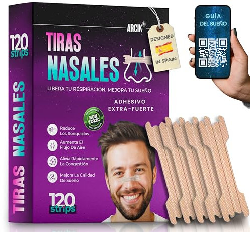 ARCIK Tiras Nasales Antironquidos para Dormir - Tiras Nasales Deportivas para Respirar Mejor por la Nariz - Nasal Strips Anti Ronquidos para Dormir - Tiritas Nariz Respirar - PACK 120 Nose Strips