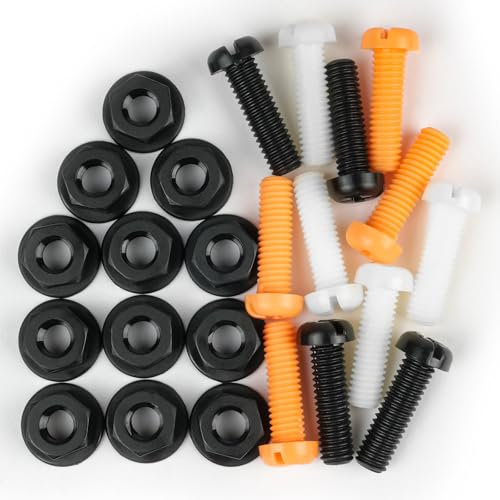 Adiwo Car License Plate Screws and Nuts Kit, 12 Sets 24 Pieces Plastic Number Plate Screws with Nuts, Car License Plate Fixing, Mixed Colours for Car Auto Motorcycle, White Black Orange