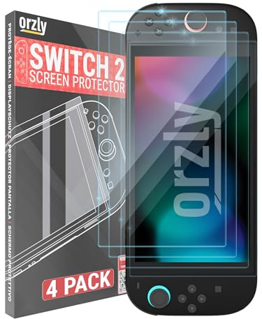 Orzly Glas-Displayschutzfolie für Nintendo Switch 2 Konsole 2025 Bildschirmgröße 7,9 Zoll 4 Pack.Keine Blasen, Einfache Installation, Anti-Kratz-Edition
