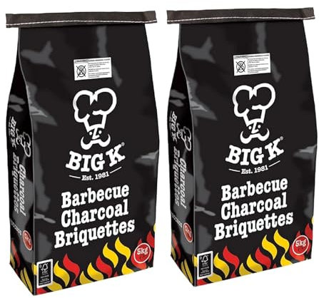Bigg K Charcoal Briquettes – 5kg (Pack of 2) | Long-Lasting, Consistent Heat | Ideal for Grilling, Smoking & Slow Cooking | Low Ash, Easy to Use | BBQ Essential