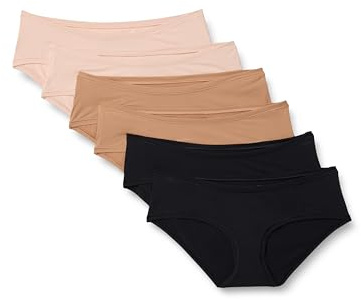 Amazon Essentials Women's Peached Microfiber Maternity Under the Bump Brief, Pack of 6, Black/Soft Petal/Washed Bronze, Medium
