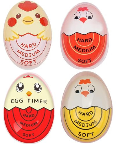SIXHAOBU 4 Piezas Temporizador de Huevo Medianos o Duros Cambio de Color Cocina de Huevos Reutilizable Herramienta de Temporizador de Cocina Reloj de Huevo Moderno