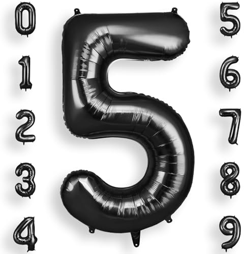 AOOSU Black Helium Balloons, 40 Inches Number Balloons 5, Foil Birthday Balloon for Birthday Anniversary Wedding Party Decorations Celebration Supplies for Girls Women Men Boys
