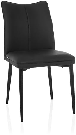 hjh LIVING VISETO - Silla de visita moderna con funda de piel sintética, respaldo ergonómico y estructura de metal estable, color negro
