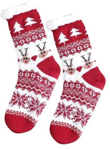 EduPlayte Calze Natalizie, Chaussette noel, Chaussette Noel Femme, Calzettoni Donna Invernali, Calzini Antiscivolo Natalizi - Calze Antiscivolo Donna Invernali Pantofole Calde Imbottite Felpate