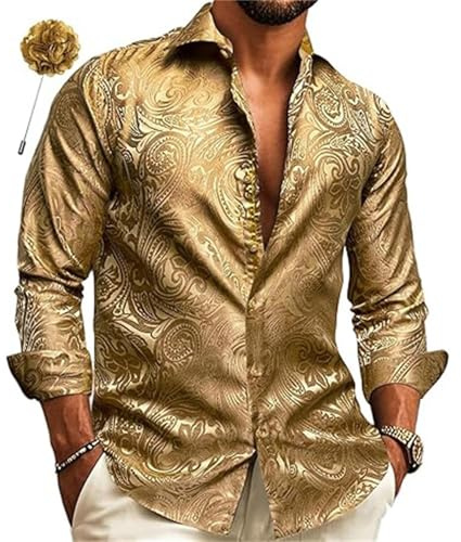 Camisa para hombre, negocios, boda, informal, corte cómodo, tallas grandes, manga larga, con botones, camisa de fiesta, corte regular, elegante, blusa para hombre, camisa tradicional