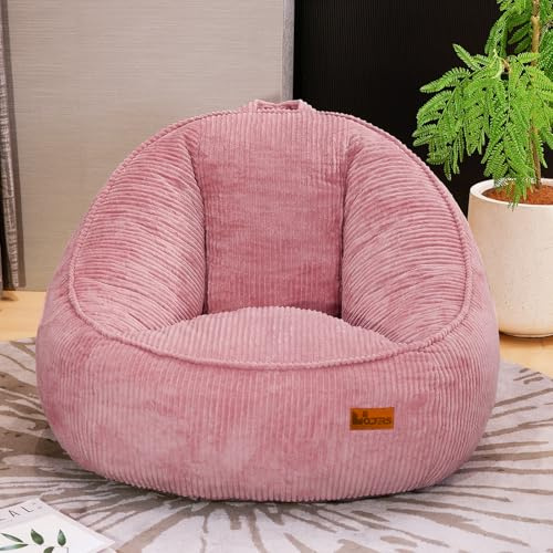 UODERS Puf para adolescentes y niños, sillón de pana con asa para leer, jugar, bonito puf sin huesos con relleno de espuma, sofá de suelo para sala de estar y dormitorio (rosa-M)
