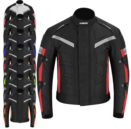 LIMA MOTO Men’s Motorcycle Jacket 4 Season Cordura Textile Biker Jacket Waterproof Windproof with CE Armor, Air Vents & Removable Thermal Liner (UK, Alpha, XL, Regular, Regular, Red)
