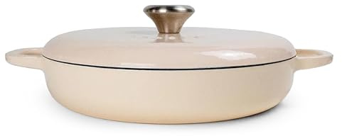 Season Cast Iron Shallow Casserole Dish with Lid, Toasted Oat – 26cm / 2.3L – Oven-Safe Cast Iron Pot for Casseroles, Stews, Bread Making and One-Pot Meals - Designed for Gentle, Even Cooking