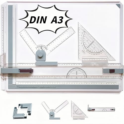 Ecliptix A3 Zeichenbrett Professioneller, DIN A3 Zeichenplatte mit Parallel-Zeichenschiene & Schnell-Zeichendreieck Doppelnutführung Einstellbar Winkel DIN Zeichenplatte für das Office Arbeiten