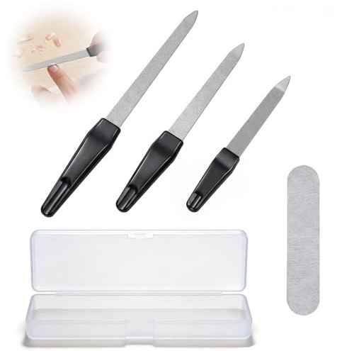 TMZELOA Set limas de uñas 4 piezas, 3 lima de uñas + lima esponja uñas con lima de uñas con estuche, lima de uñas profesional para kit manicura y pedicura, lima de uñas doble cara antideslizante