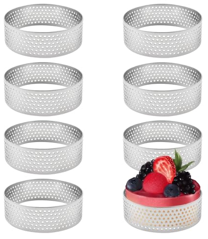 alwaiiz 8 anillos de postre de 6 cm de diámetro, moldes para tartas con agujeros, acero inoxidable para postres y creaciones de repostería