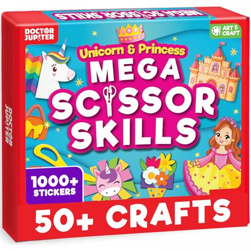 Doctor Jupiter Craft Kit for Kids, Gifts for 3-4-5-6 Year Old Girls | Fine Motor Skills Toy, Birthday Presents for Girls, 50+ Activities Scissor Skills Kit, One Child-Safe Scissors,1000+ Stickers