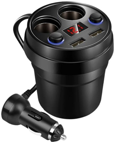 billaddare, Mugghållare Mobiltelefon Strömuttag Adapter 2 USB 1 Tändarsplitter 12V-24V tändare