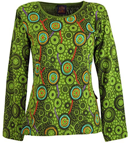 GURU SHOP Besticktes Langarmshirt Hippie Chic Retro - Grün, Damen, Baumwolle, Size:XL