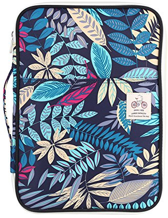 2 types A4 sac de document, multi-fonctionnel dossiers imperméables dossier dossier organisateur cas portable ordinateur portable sac à fermeture éclair(bleu marine)