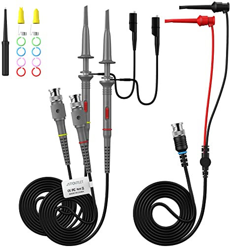 AUTOUTLET 2PCS P6100 100MHz Oszilloskop Probe Kit, mit BNC zu Minigrabber Messleitung Kit, 10: 1 und 1: 1 Umschaltbarer Hochpräziser Scope Oscilloscope Clip Probes