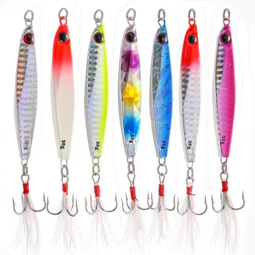TUXIBIN 7stk Kunstköder Set Angelköder Wobbler pilker Fischlöffel Fischköder Forelle Fisch Löffel Köder Angeln Angellöffel Karpfenhaken Künstlicher Fischköder 30g
