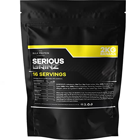 SERIOUS Gainz 2kg - Whey Protein Powder - Weight Gain, Mass Gainer - 30g Protein Powders - The Bulk Protein Company (Banana, 2kg)