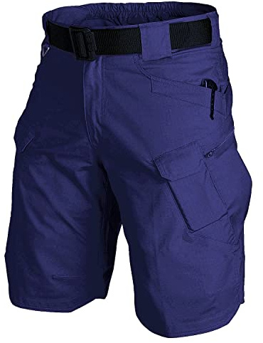 Kolongvangie Men's Blue Solid Classic Mid Rise 10.8 Inseam Sports Cargo Tactical Hiking Shorts with 3 Pockets, Drawstring, Machine Wash