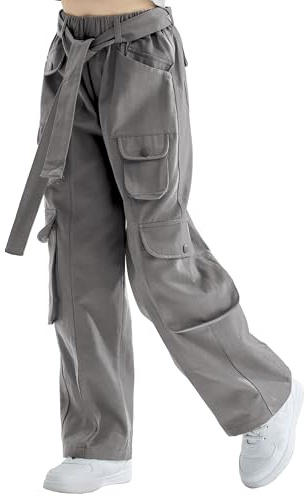 Rolanko Jeans Cargo da Bambina, Pantaloni Larghi Ragazze a Vita Alta Elasticizzati in Denim Vintage con Tasche Multiple