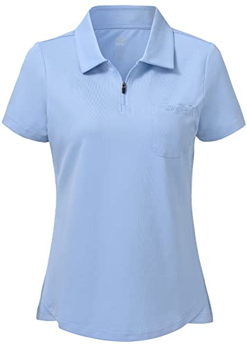 MoFiz Women's Polo T Shirt Cotton Golf Tennis Top Breathable Horse Riding Workwear Active Sports Polo Shirts Blue Size XL