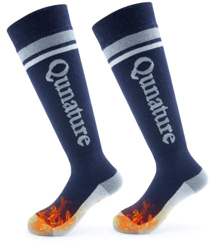 Qunature Calze da Sci Bambini in Lana Merino, Calze Caldi Ragazzi Invernali, Calze Neve a Compressione, Calzini al Ginocchio, Adatto per Neve Sci Snowboard Escursionismo, 1 Paio, Taglia 25-36