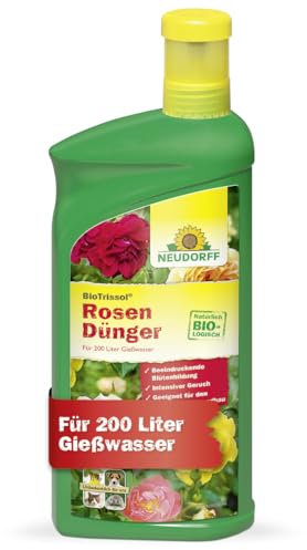 Neudorff BioTrissol RosenDünger - Bio Spezialdünger mit Extra Kalium fördert gesunde und blütenreiche Rosen auf dem Balkon oder im Garten, 1 Liter, Grün
