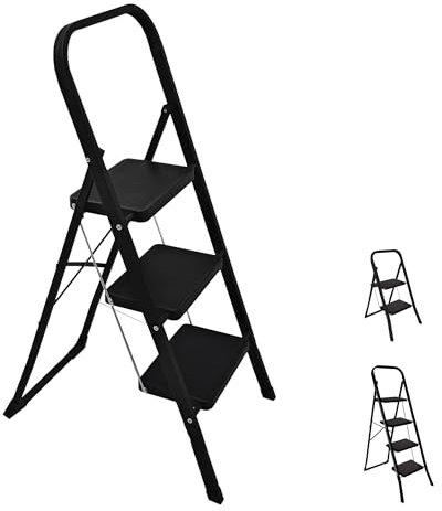 SG Traders 3 Step Ladder Folding Heavy Duty Ladder Reach New Heights With Safe Durable Anti Slip Wide Tread Portable Mat Step Ladders Reliable Elevation Solutions For Indoor Outdoor Stools (Black)