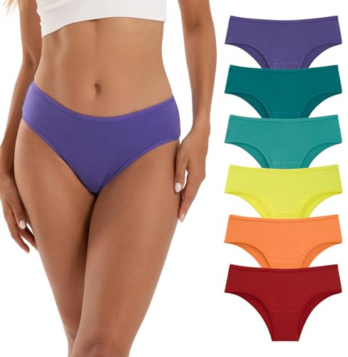 INNERSY Bragas Culotte Mujer Algodón Braguitas Bajo, L, Colores Arco Iris