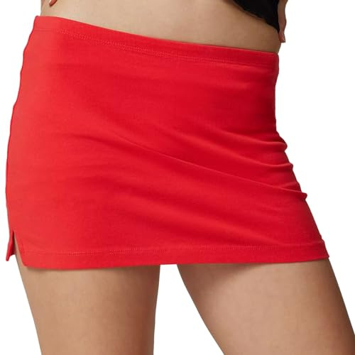Felcia Women Micro Mini Skirt Sexy Solid Color Low Waist Slim Fit Pencil Skirt Stretchy Tight Short Skirt for Club Night Out (B-Red, M)
