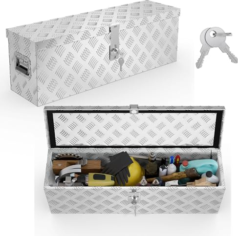 UISEBRT Aluminium Werkzeugbox mit Schloss, Alubox Transportbox 990x330x254 mm, robuste Alu Kiste für Werkzeuge, Anhängerbox, wasserdichte Aufbewahrungsbox mit 2 Schlüsseln (Silber)