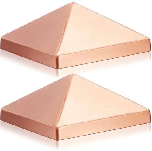 Blulu 2 Pcs 4''x4'' (Actual 3.5''x3.5'') Solid Copper Pyramid Post Cap Fence Pyramid Decking Caps for True/Actual Metal Wood Cedar Fence Deck Corridors Mailbox Posts End Cover
