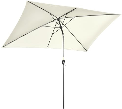 Outsunny Sombrilla de Terraza Exterior 198x294 cm Parasol de Terraza Exterior con Ángulo Ajustable Mástil de Aluminio y Anti-UV Sombrilla para Jardín Patio Crema