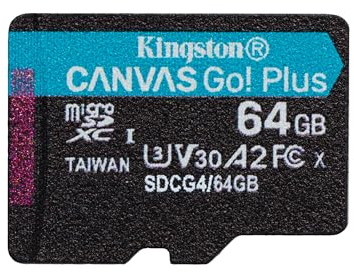 Kingston Canvas Go Plus microSDXC Tarjeta de Memoria Gen4 200MB/s A2 U3 V30 64GB Paquete Individual sin ADP-SDCG4/64GBSP