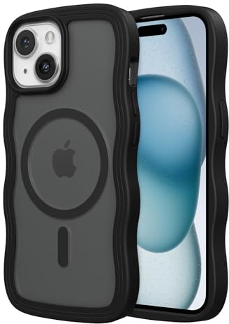 ZTOFERA magnetiskt fodral för iPhone 14/iPhone 13, lockig våg ram, silikonfodral, kompatibelt med MagSafe genomskinligt matt stöttåligt telefonfodral, svart
