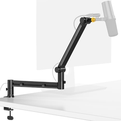 AA AUDIO ACCESSORY Low Profile Boom Arm (Design for Heavy Mic) 3KG Load Capacity, Stable Gear Lock Structure Never Sags, Metal Microphone Stand Desk Mount for Shure SM7B MV7+, Blue Yeti,Rode PodMic