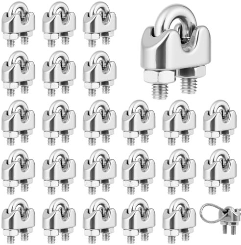 Flintronic 24PCS Wire Rope Clip, M3 Wire Rope Cable Clip Clamps, Stainless Steel rope Grips, U Bolt Saddle Fastener for Garden Tensioning wire Ropes and Fence Clips (Ø 3mm)