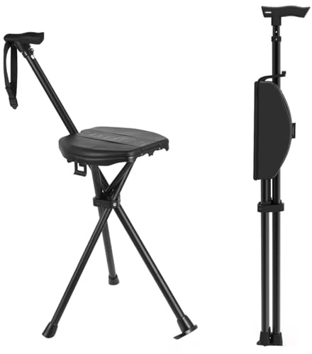 Bastone da passeggio con seduta, 95 – 104 cm, pieghevole, con borsa per il trasporto, portata fino a 250 kg, bastone da passeggio con seduta, pieghevole con seduta per donne e uomini