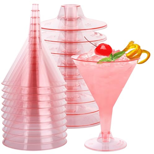 DAJAVE 50 copas de cóctel reutilizables, 180 ml, copas de plástico para cóctel, copas de vino de plástico para margaritas, cócteles sin alcohol de champán, postre de jugo, color rosa