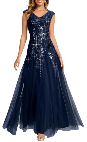 Ever-Pretty Vestido de Noche Gala Mujer Lentejuelas Largo de Fiesta Sin Mangas con Tul EE02559