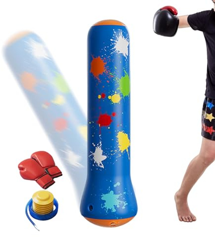 Bounce-Back Barnboxningssäck – 120 cm uppblåsbar | Träningsleksak sport – boxningssäck set 1 kg med pump och boxhandskar för vardagsrum, sovrum, barn, flickor, fitness