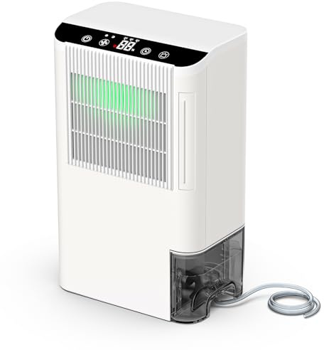 Dehumidifiers for Home, 2000 Sq.Ft Small Dehumidifier with 3.3ft Drain Hose, 2.5L Tank, Timer Sleep Mode, Portable Dehumidifier for Basement, Bedroom, Bathroom (Sweet White)