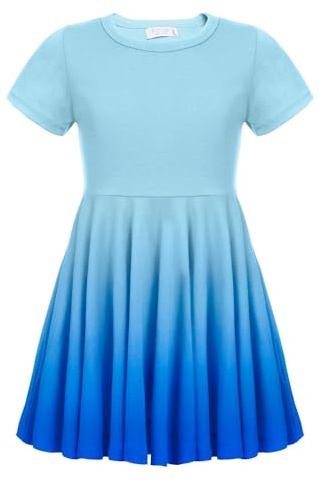 trudge Girls' Cotton Summer Dress Short Sleeve A-Line Skater Dresses | Soft cotton-rich fabric, gentle stretch, fitted bodice, full swing skirt, for school, everyday wear and parties
