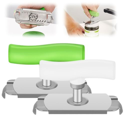 Abrelatas Manual Acero Inoxidable, Abrebotellas Ajustable Abridor de Tarrosabrelatas, Abrelatas para Personas Mayores, Abridor de Botes para Personas con Poca Fuerza en las Manos (verde+blanco)