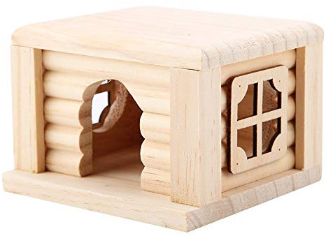 Maison en rondins en Bois Naturel de Hamster, Jouet d'animal familier de Cage d'écureuil à Toit Plat de Maison de Hamster